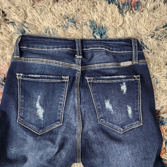 Kancan Holly Skinny Jeans Mid Rise Stretchy Denim Distressed Casual Dark Wash - Picture 9 of 11